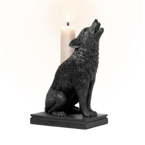 Alchemy Gothic Black Howling Wolf Tapered Candle Stick Stand NWT NIB